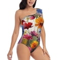 thumbnail image 3 of Cauagu Colorful Wildflower Meadow Print Women's Sexy One Piece Swimsuits One Shoulder Ruffle Tummy Control Bathing Suit Slimming Swimwear-X-Large, 3 of 6