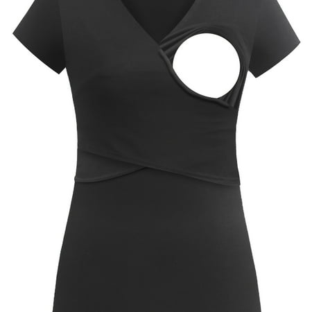 

Women‘s Maternity Nursing T-Shirt V-neck Stripe Breastfeeding Short Sleeve Top