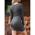 thumbnail image 2 of Long Sleeve Bodycon Dress Cutout Design Round Neck Irregular Hem Pleated Comfortable Skinny Dress for Parties Grey M, 2 of 4