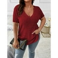 thumbnail image 5 of Yesfashion Womens Elegant Plus Size  Summer Short Sleeve Sweaters Tops V Neck Cable Knit Lightweight Shirts, 5 of 5