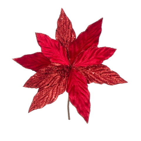 Darice Red Velvet Poinsettia Pick with Glitter 11.5 X 11.75 Inches
