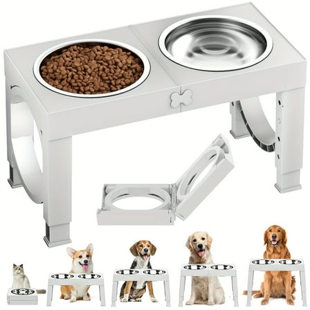 [Elevated Dog Bowls], Collapsible Dog Raised Bowls with 2 Stainless Steel Dog Food Bowls, 5 Adjustable Heights Raised Pet Feeder, Dog Food And Water Feeding Bowls
