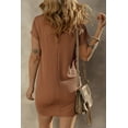 thumbnail image 4 of DOKOTOO Casual Dresses for Women Summer Round Neck T Shirt Mini Dresses Short Sleeve Ribbed Tshirt Dress Fashion Pocket Relaxed Fit T-shirt Beach Dresses Brown Size M US8-10, 4 of 9
