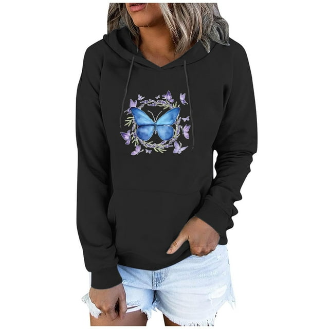 Sudadera para mujer Sudaderas con cuello redondo Moda Casual Impreso Blusa de manga larga Bolsillo Pullover Tops Sudaderas con capucha Odeerbi ODB-5