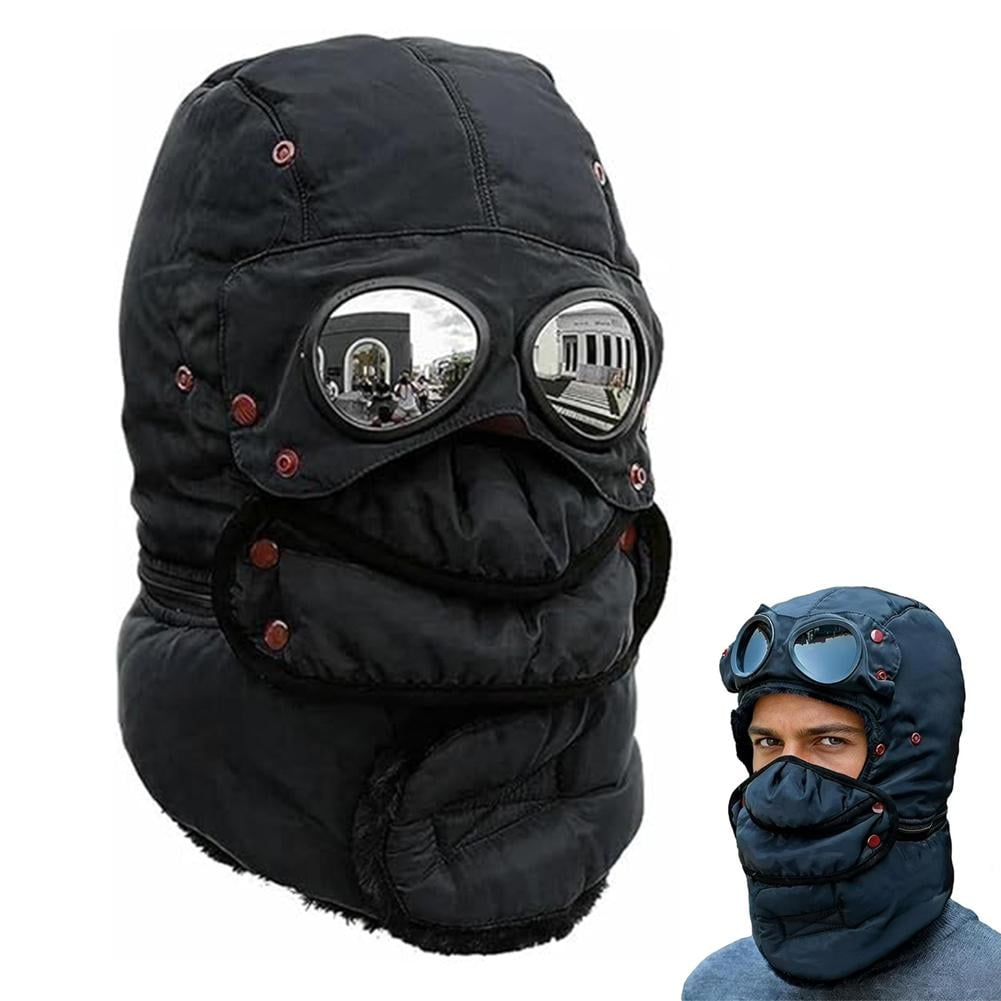 3-in-1 Winter Trapper Hat with Anti-Fog Goggles and Face Mask, Windproof Thermal Ski Mask for Snowboarding and Extreme Cold, Red