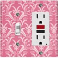 thumbnail image 1 of Metal Light Switch Plate Outlet Cover (Victorian Damask Flower Feather Red Pattern - Single Toggle Single Rocker), 1 of 2