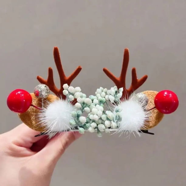 2 piezas de pasadores navideños de Año Nuevo con pasadores ligeros para niños, lazo, ciervo, Papá Noel, sombreros navideños para niños, accesorios para el cabello para niños