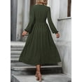 thumbnail image 4 of Women'S Fall Maxi Dresses Long Sleeve V Neck Dots High Waisted A-Line Ruffle Boho Long Dress Vacation Army Green S, 4 of 5