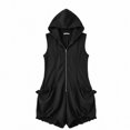 thumbnail image 7 of Ounisa Women's Solid Hooded Zip Sleeveless Short Jumpsuit Romper Soft Breathable Lightweight Casual Summer Cover Up, 7 of 7