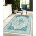 thumbnail image 4 of Vintage Decorative Rug, Oriental Design Curlicue Swirly Motives with Retro Details Victorian Art, Quality Carpet for Bedroom Dorm and Living Room, 6 Sizes, Sea Blue and Salmon, by Ambesonne, 4 of 4