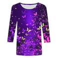thumbnail image 4 of Butterfly 3/4 Sleeve Tops for Women Cute Plus Size Crewneck Tee Shirts Casual Loose Tunic Blouses, 4 of 5