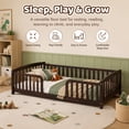 thumbnail image 6 of Miniyam Twin Kids Floor Bed with Guardrails, Pine Wood Montessori Bed Frame with Rounded Opening, Espresso, 6 of 8