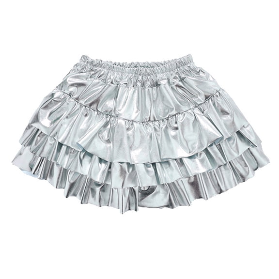 DHFJKG Glossy Skirts For Kids Teen Girls Dance Sparkly Mini Tiered Skirt Jazz Performance Show Party Wear Shiny Stage Cozy Skirt