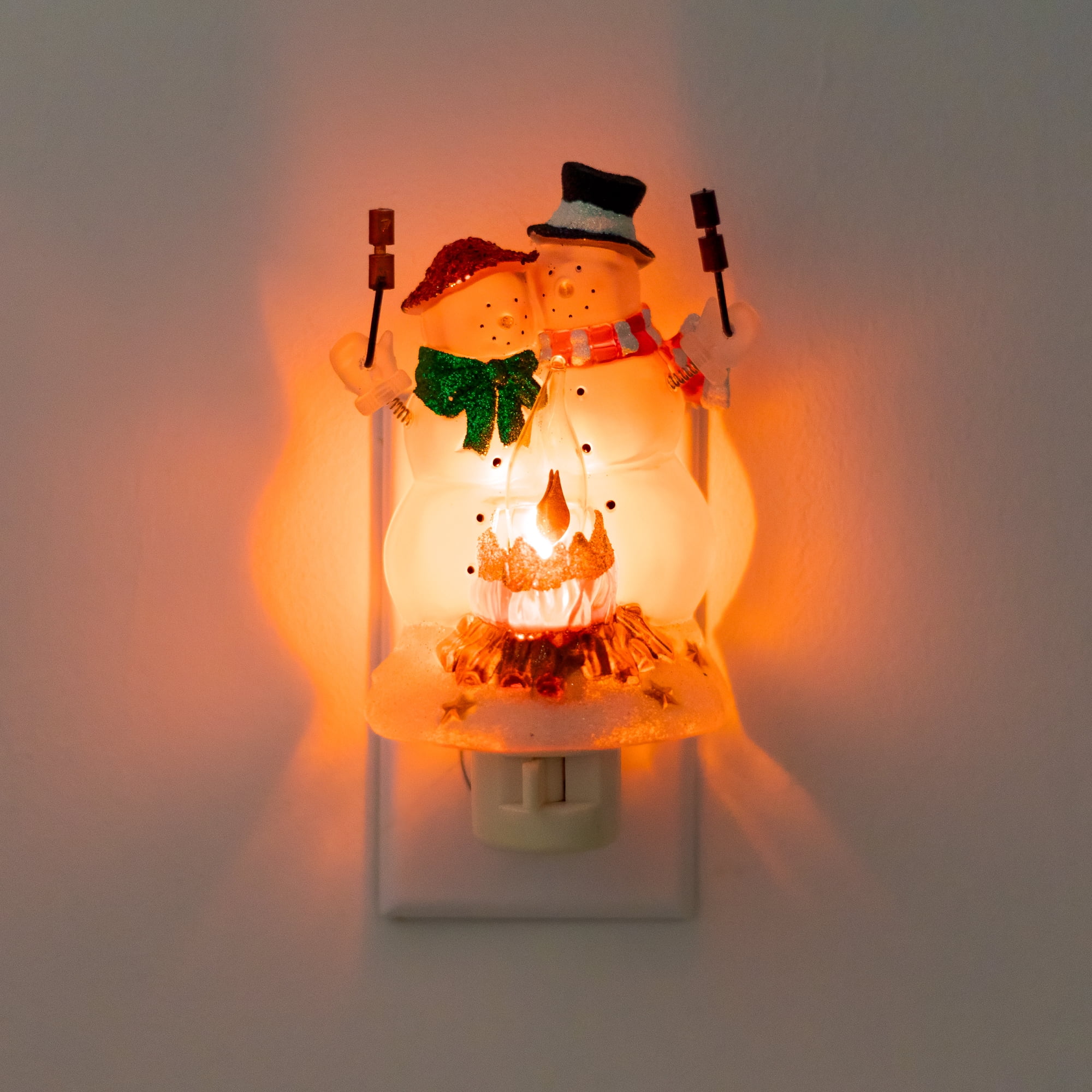 Glittered Snow Couple Roasting Marshmallows Flickering Christmas Night Light - 5.5"