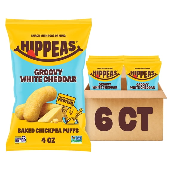 HIPPEAS Chickpea Puffs, Vegan White Cheddar, Gluten-Free, 0.8 oz Bag, 6 Ct