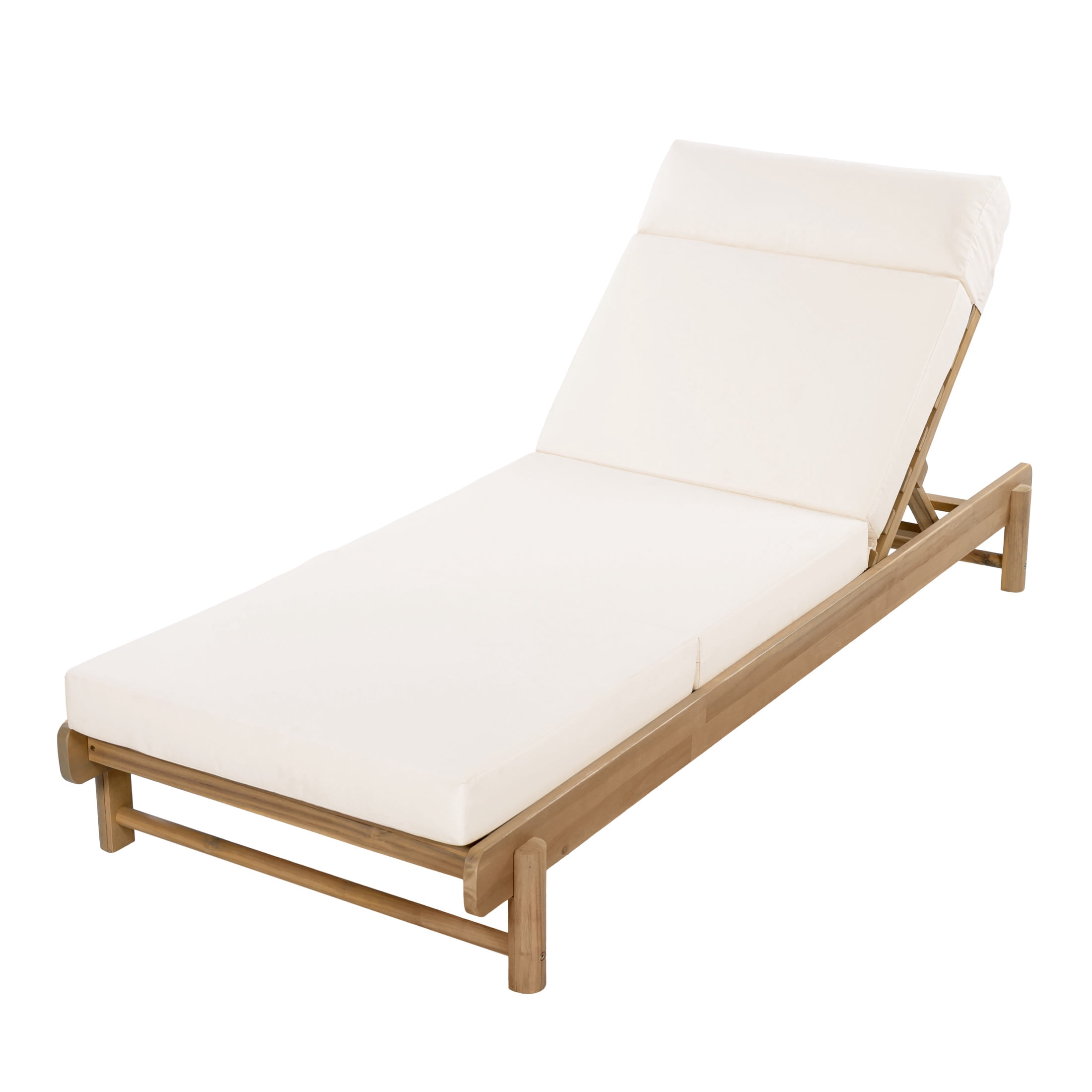 Christopher Knight Home Outdoor Chaise Lounge with 4-Fold Cushion, Adjustable Backrest, Light Teak + Cream