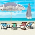 thumbnail image 4 of Blue Striped Beach Umbrella With Fringe 6ft Boho Patio Umbrella With Tassels Table Umbrella Outdoor Patio UPF50+ Tilt Outdoor Umbrellas For Holiday Lawn Garden Pool With Carry Bag, 4 of 6