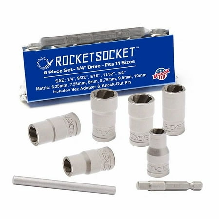 

ROCKETSOCKET - Damaged Bolt Nut & Screw Extraction Set - Made in USA - 8 pieces 1/4 Drive