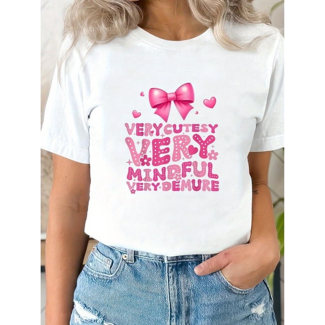 Woman's Summer Short Sleeve T-Shirt With Front Print - Comfortable, Breathable Fabric, Casual SportyCamisetas para mujer, lindas camisetas con estampado gráfico, de manga corta, estilo casual, para ve