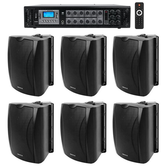 (6) 6.5" Black Commercial 70v Wall Speakers Amp For Restaurant/Office/Cafe/Bar