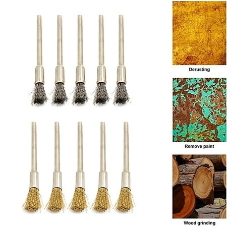 

BAMILL 10pcs Brass Stainless Steel Wire Brush Rotary Tool Removing Burrs Rust Removal