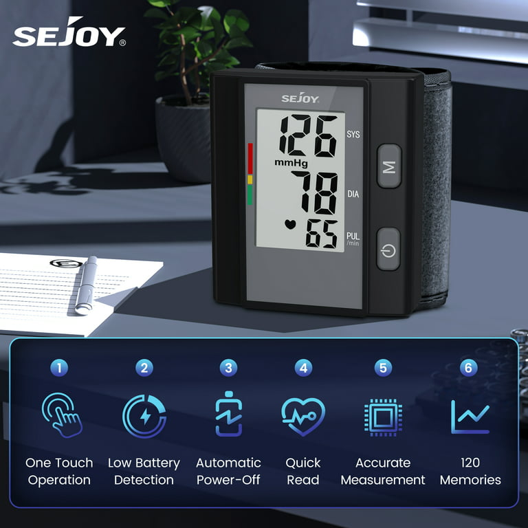 Sejoy Blood Pressure Monitor Wrist with Adjustable Large Cuff,Portable BP  Machine,Automatic Wireless,for Home Travel Use,Blue
