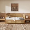 thumbnail image 2 of MODERNLUXE Rotin Taille Simple Daybed avec 2 Tiroirs, Cadre de Lit Plateforme pour Petit Espace, Chambre d'Amis, Noyer Antique, 2 of 7