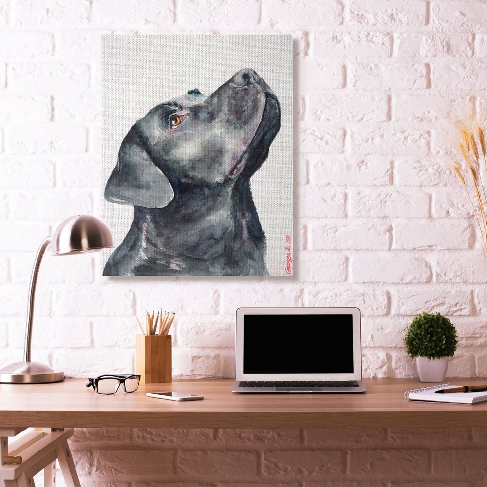 Stupell Industries Black Labrador Dog Pet Animal Watercolor Painting Super Canvas Wall Art by George Dyachenko