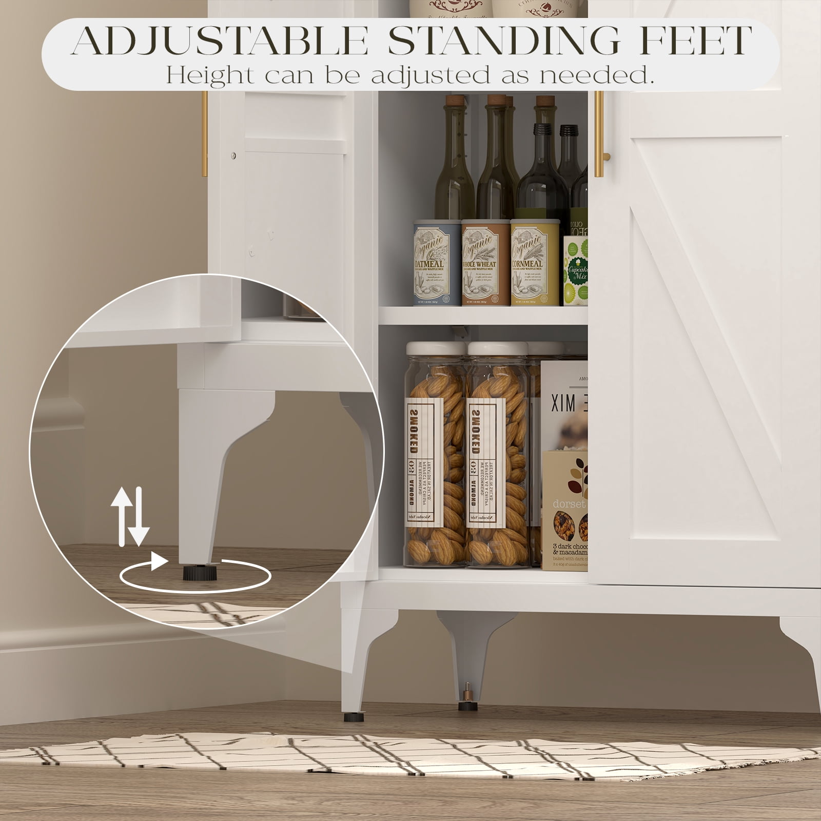 Adjustable 2 Doors Storage Cabinet, Kitchen Pantry Cabinet With Adjustable Shelves, Steel Cabinet Locker For Kitchen, Living Room, Dining Room and Office