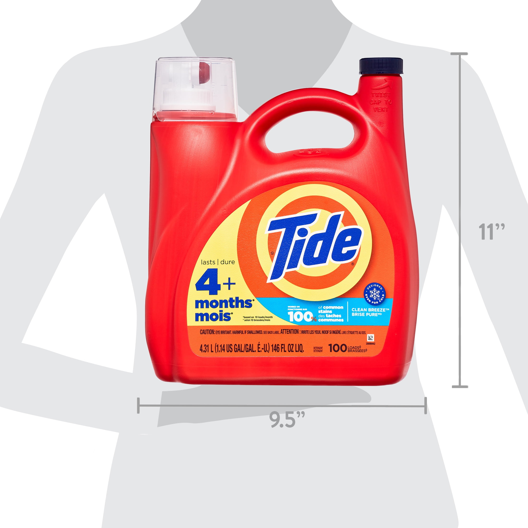 Tide Liquid Laundry Detergent, Clean Breeze, 100 loads, 146 oz