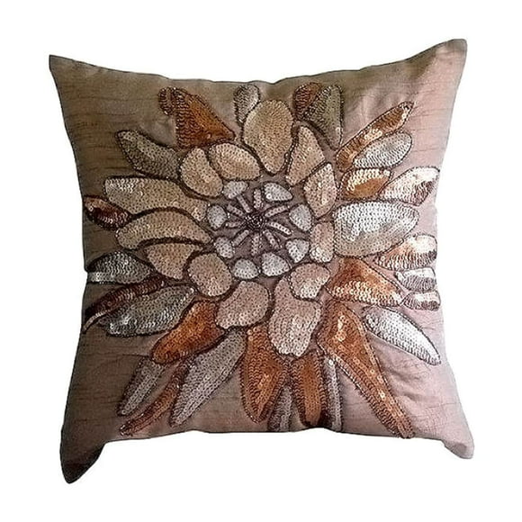 Euro Pillows, Peach European Pillow Shams 26x26 inch (65x65 cm), Silk Euro Shams, Nature & Floral, Sequins Embellished, Contemporary Euro Pillow Covers - Spark Attraction