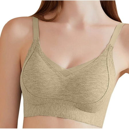 Gnurob Womens Seamless Deep V Bras No Underwire Bralettes Lace Sheer Brassiere Adjustable Strap Underwear Push Up Bra Wireless Bralette Everyday Sports Wear Clearance Saving Khaki Large