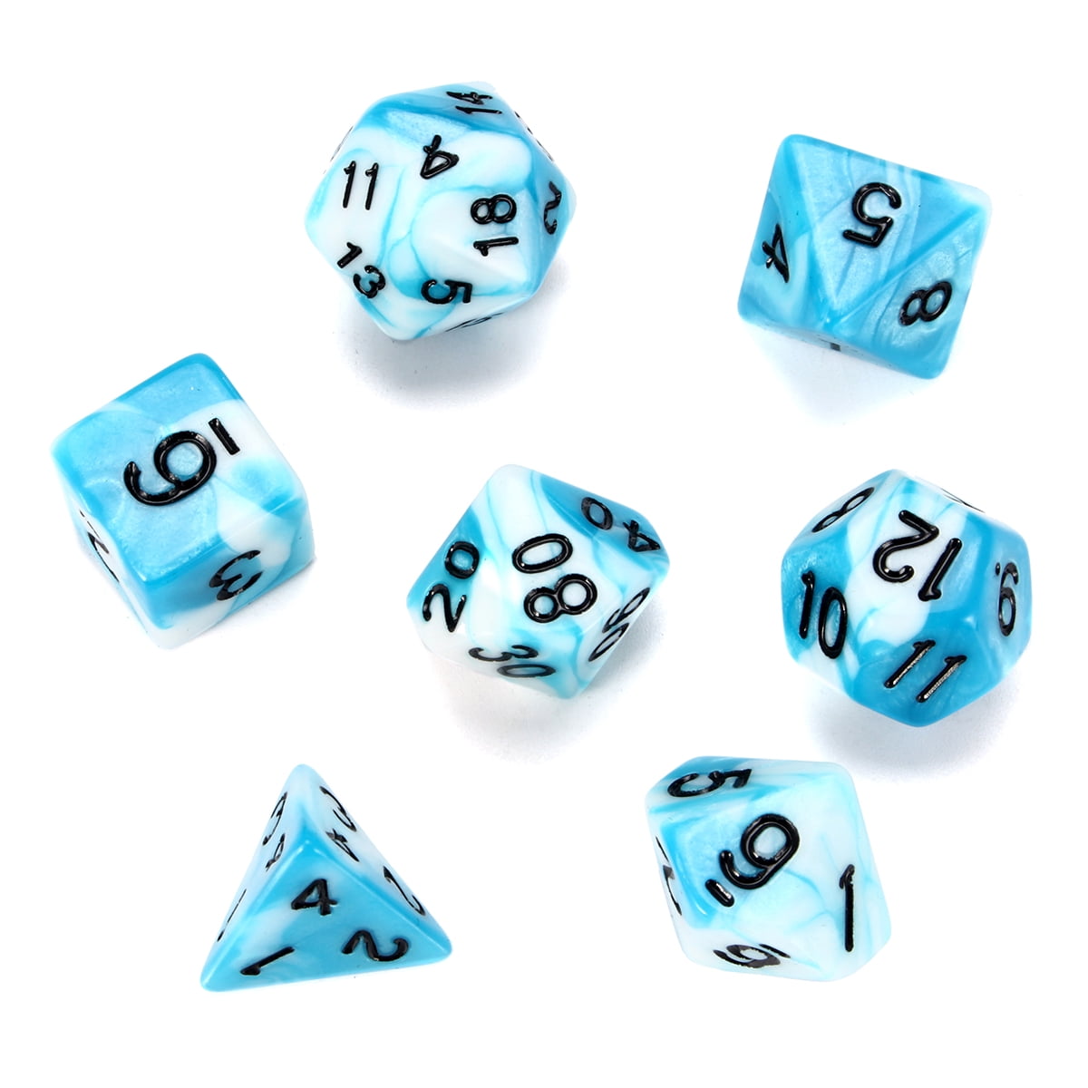 7pcs Gem Acrylic Multi-Sided Dice Polyhedral Dice D&D TRPG Game Light Blue 