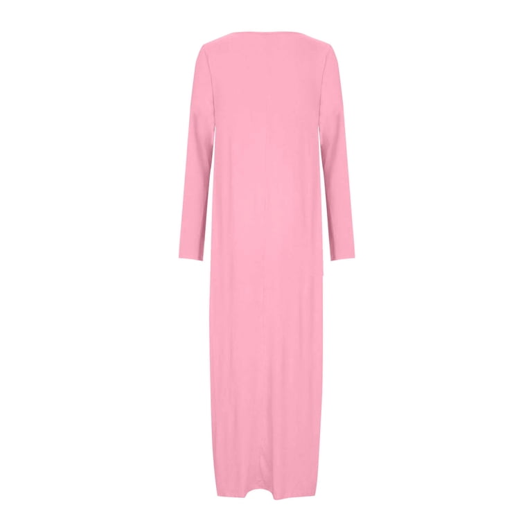 Efsteb Fall Dresses for Women Round Neck Long Dress Spring Fashion Casual Long Sleeve Loose Plain Maxi Dresses (Pink,L), Women's, Size: Large