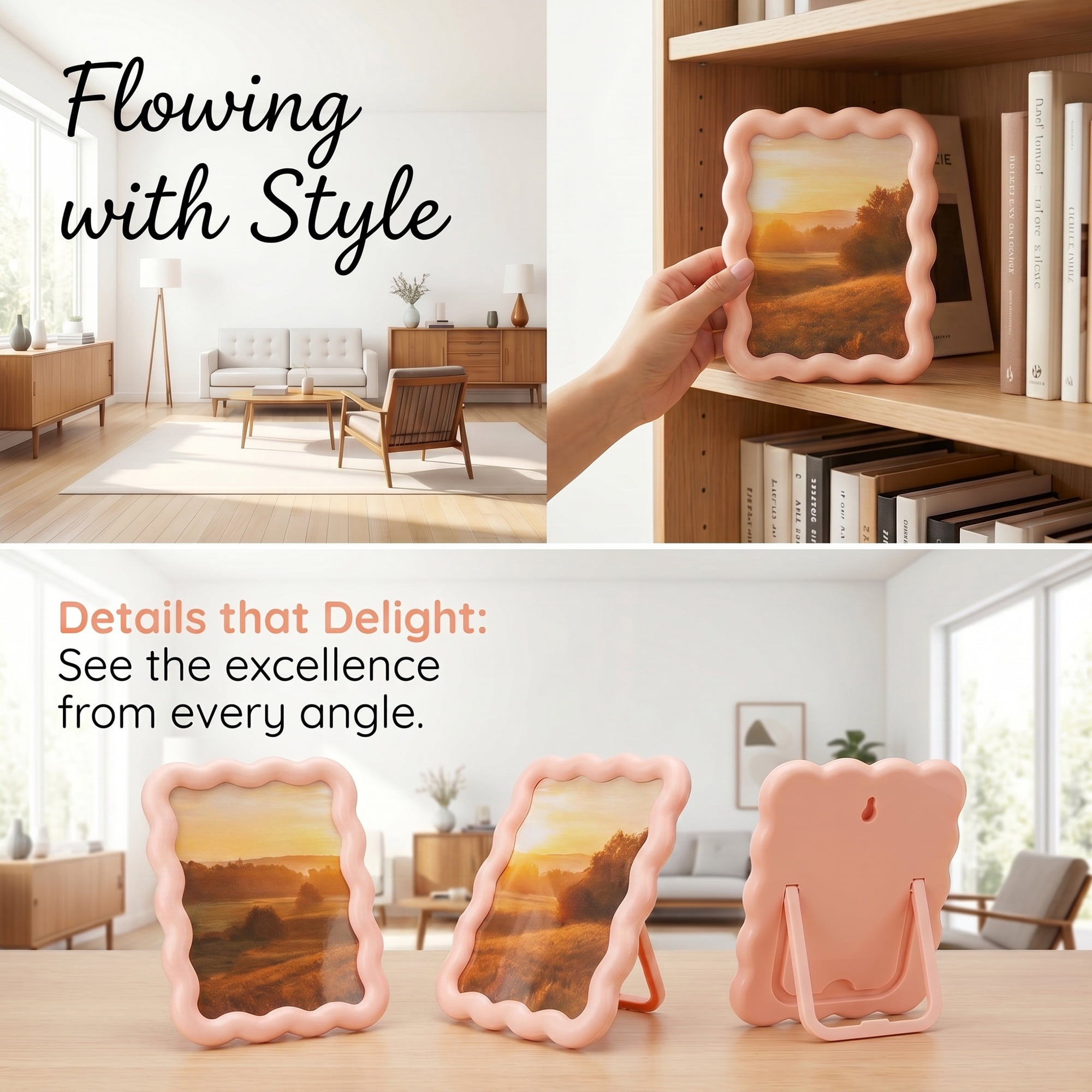 Unique Bargains Photo Frame with HD Glass for Aesthetic Desk Display Pink 4" x 6"