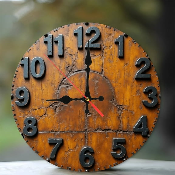 Vintage Decorative Wall Clock with Large Numbers 10-Inch Silent Wooden Wall Clock, Battery Operated (AA Batteries Not Included), Artistic Home Decor