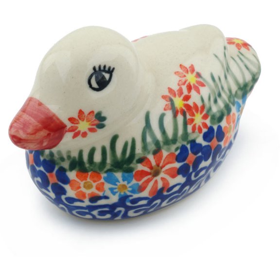 Polish Pottery 3¾-inch Duck Figurine (Blissful Daisy Theme) Hand Painted in Boleslawiec, Poland   Certificate of Authenticity