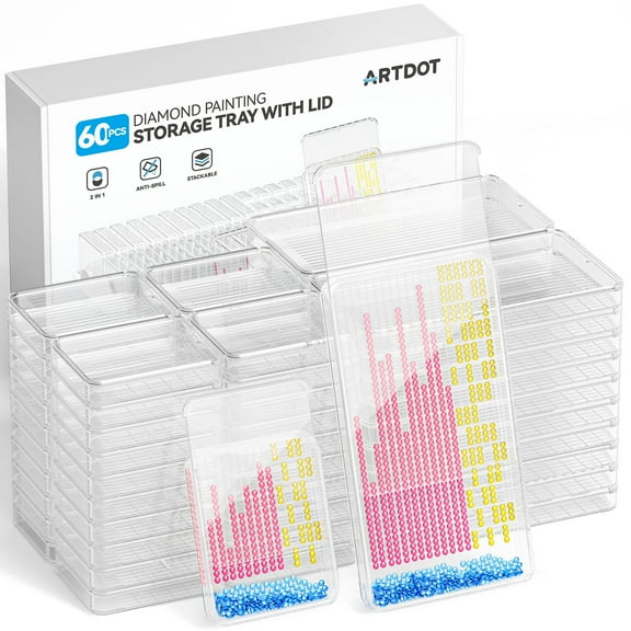 ARTDOT 60-Piece Diamond Painting Trays with Lids 2-in-1 Stackable Diamond Painting Accessories and Tools