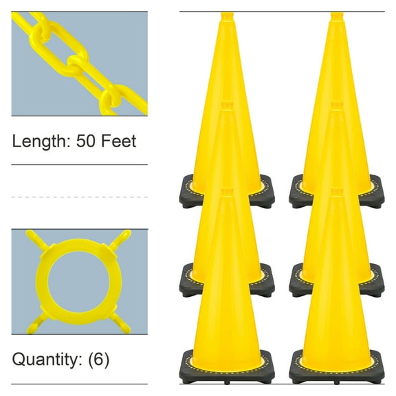28 Inch Yellow Traffic Cone and Chain Kit (6 Pk)