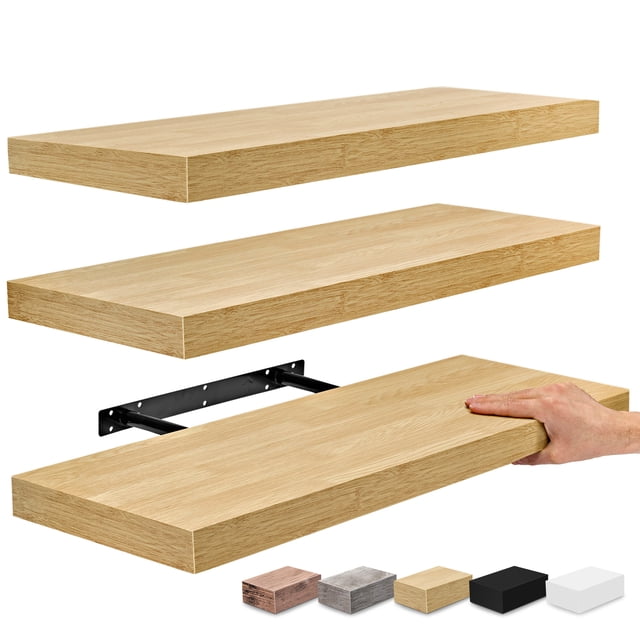 Sorbus Wall Mounted Floating Shelves for Wall Décor - Large 24 Inch, 3 Pack, Maple Wood
