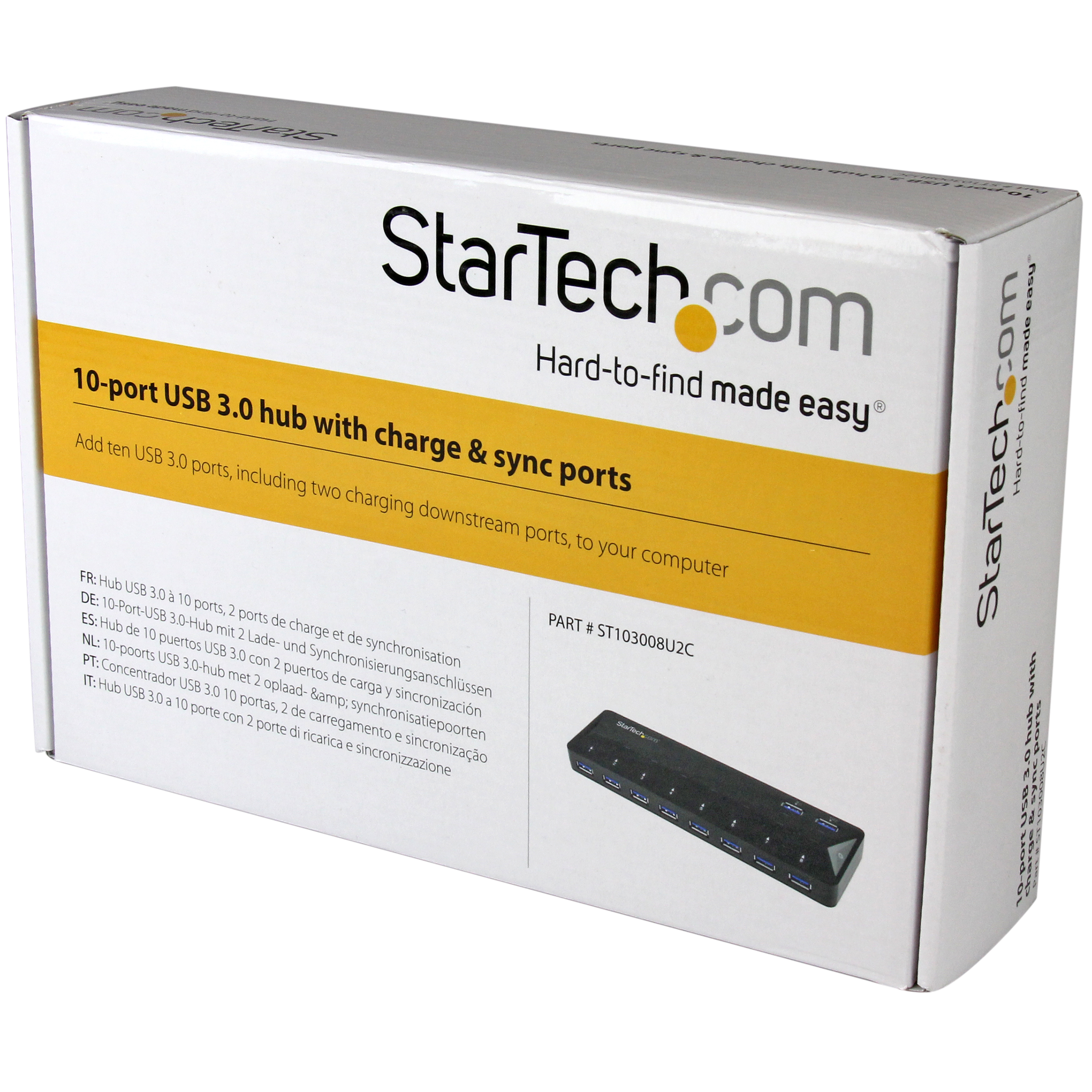 StarTech.com 10 Port USB 3.0 Hub with Charge & Sync Ports - 8 x USB-A, 2 x USB-A Fast Charge Ports - Multi Port Powered USB Hub - image 3 of 4