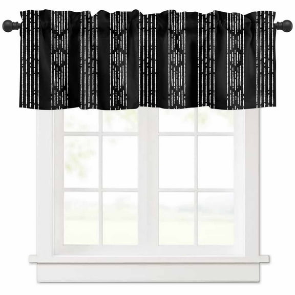 Black Boho Valances for Windows Farmhouse Kitchen Curtains Valances Rod Pocket Valance Curtains for Kitchen Windows Bohemian Geometric Stripes Tribe Farmhouse Window Valances for Bathroom 54"x18"