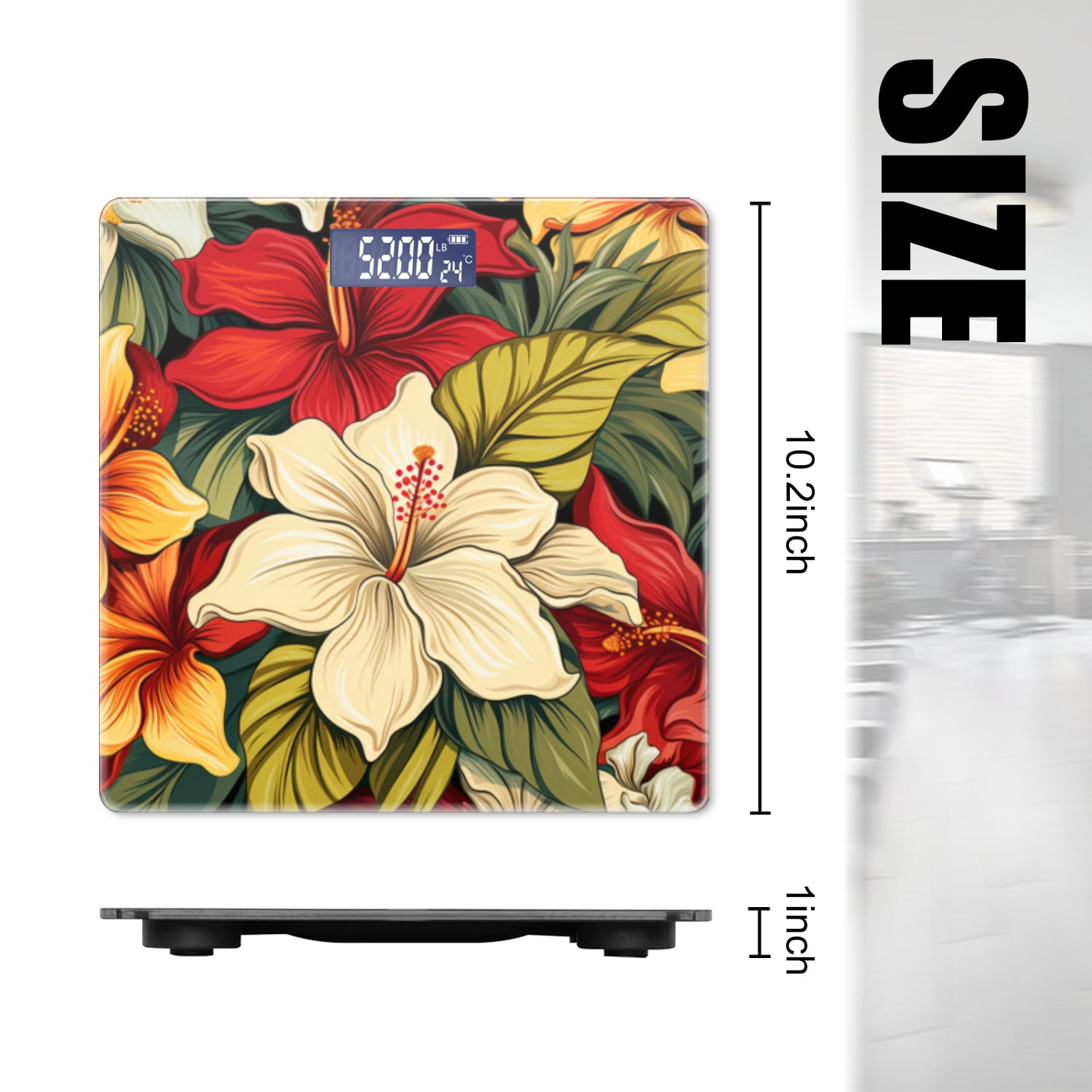 High Precision Body Weight Scale Smart Bathroom Scales with Large LCD Display(400lbs),Decorative for Bedroom-Flowers In Yellow And White Colors With Green Leaves