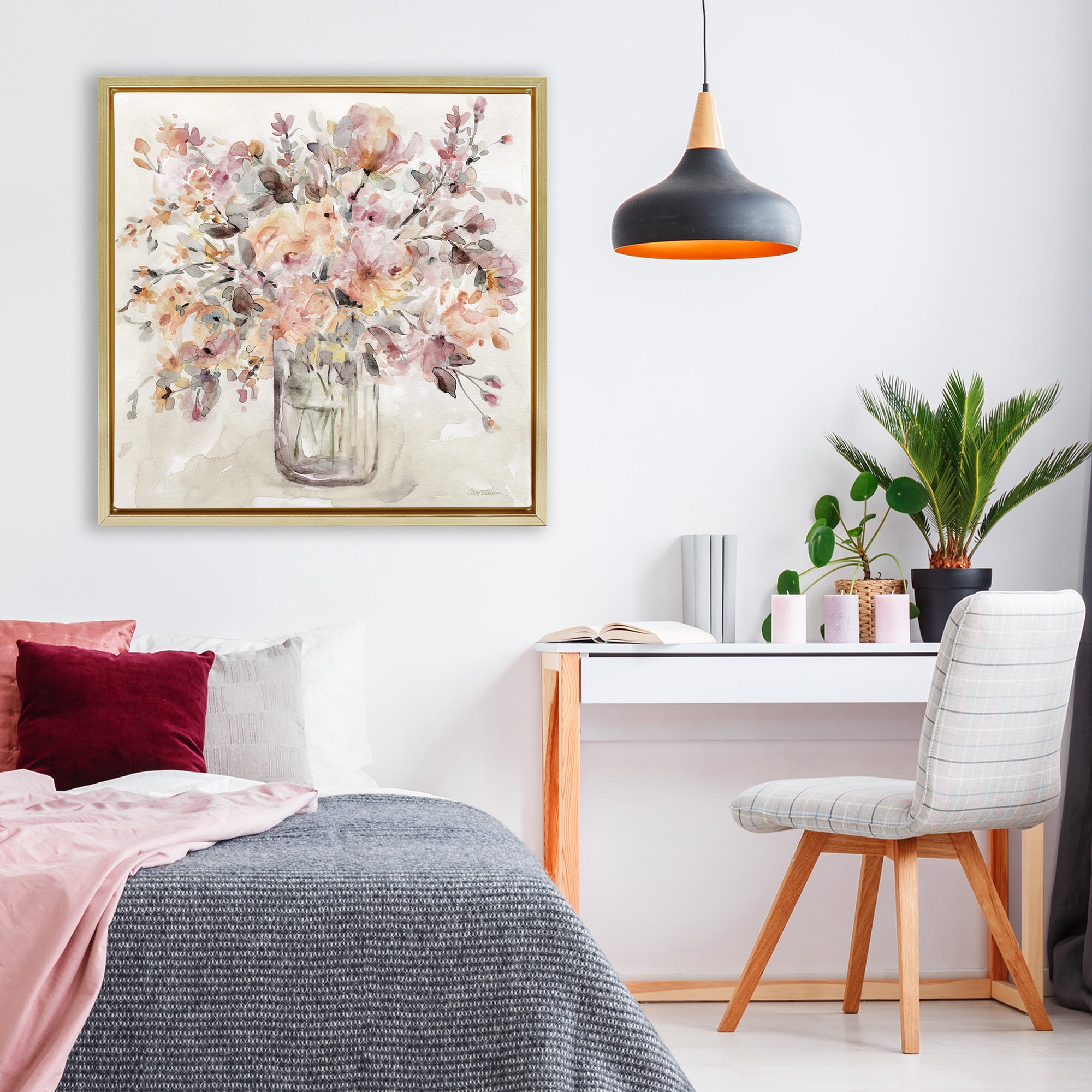 Stupell Industries Fluid Petals Watercolor Bouquet Gold Framed Floater Canvas Wall Art, design by Carol Robinson