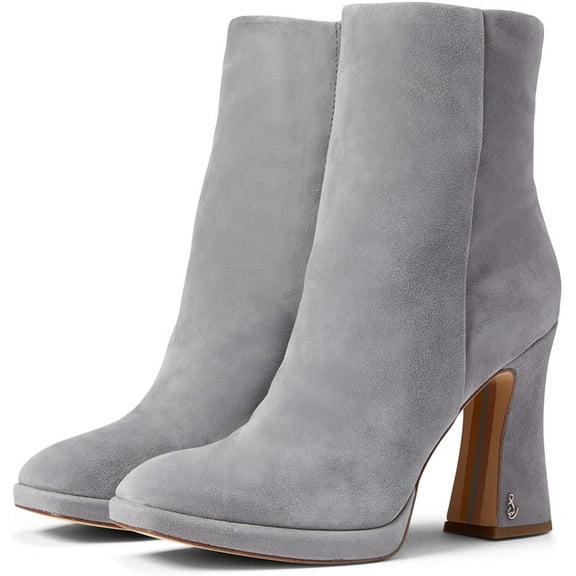 Sam Edelman Jaye River Rock Grey Suede Block Heeled Platform Ankle Boots (River Rock, 6)
