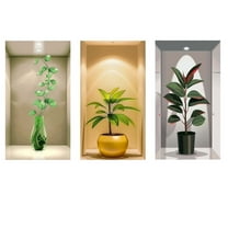 Wall Stickers 3 Pcs Set Green Plants 3D Art Mural Self-adhesive Removable Decals Vinyl Peel and Stick Living Room Bedroom Dining Room Office Decor 7.4"x13.3"