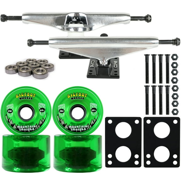 LONGBOARD Trucks/Wheels/Bearings SILVER 7.0 BIGFOOT 76MM CRUISERS GREEN