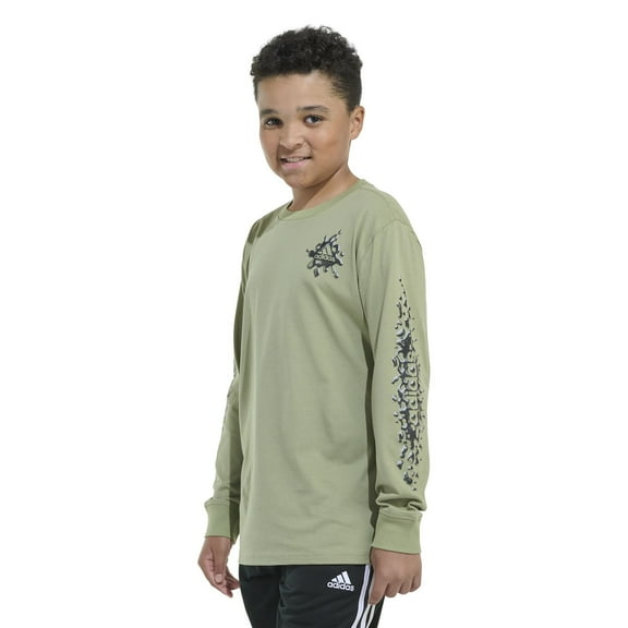 Boys 8-20 adidas Lineage Stack Long Sleeves Tee in Regular & Plus Size Color: Tent Green Size: SMALL