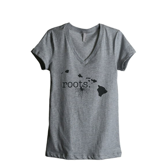 Thread Tank Home Roots State Hawaii HI Women's Relaxed V-Neck T-Shirt Tee Heather Grey Small