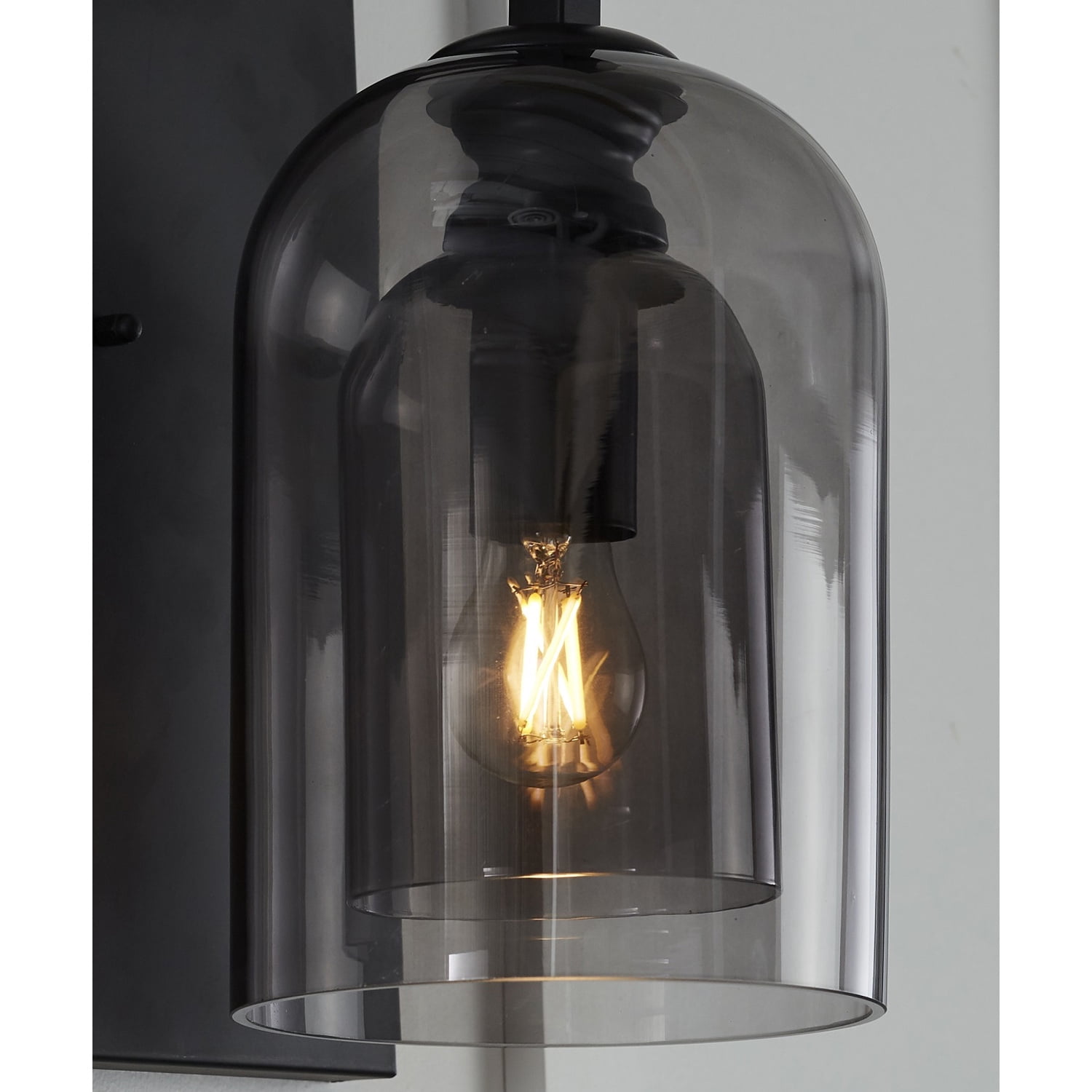 Better Homes & Gardens 13" Classic Black Indoor Wall Sconce Light With Double Wall Smoky Glass Shade